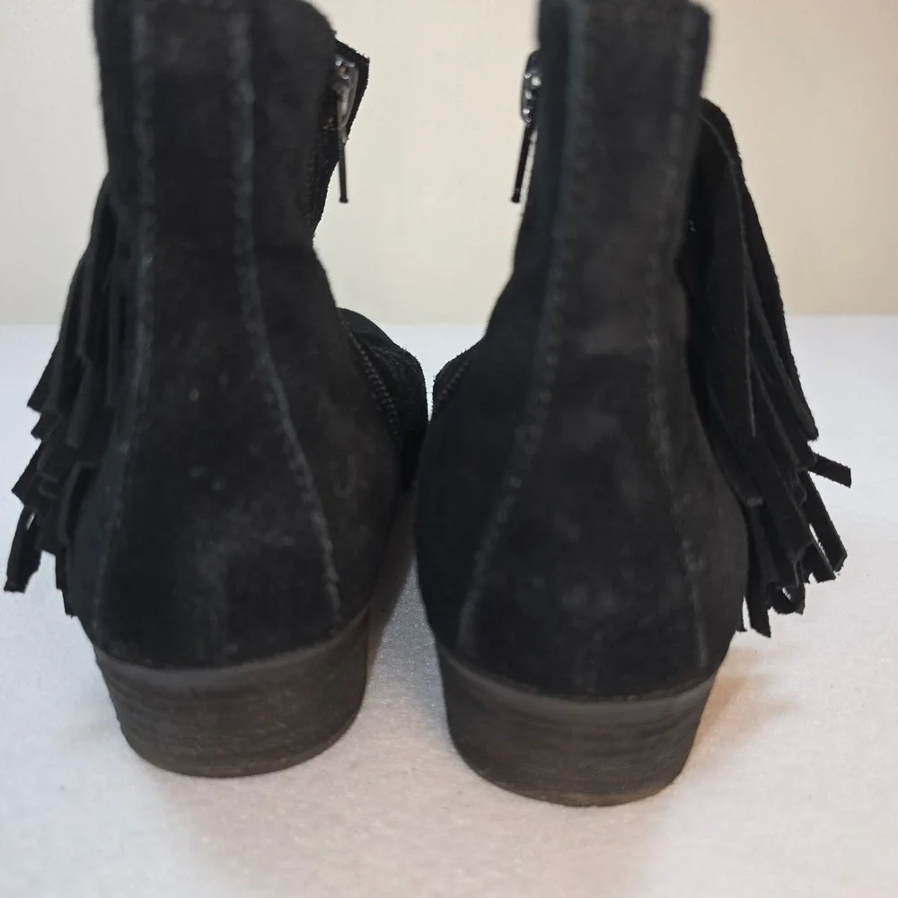 Womens Suede Fringe Ankle Boots Black‎ Western Boho Chic Classic Festival Sz 6.5